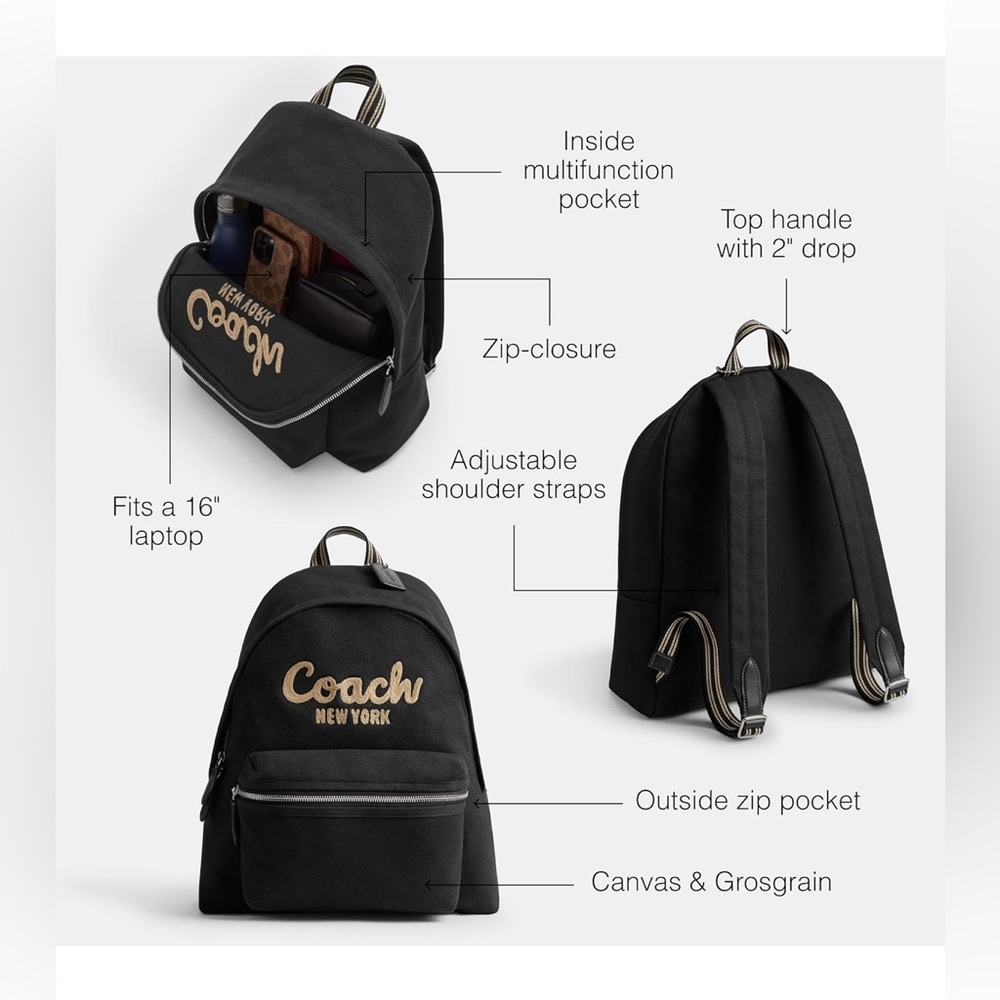 Coach Black Backpack with Silver Details - Picture 4 of 6